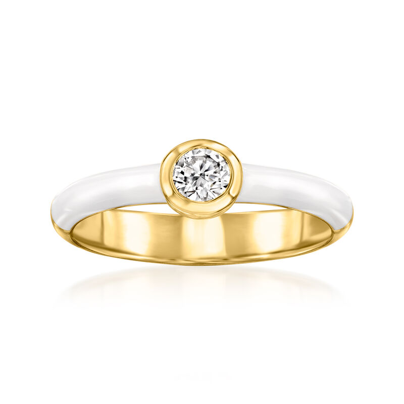 .25 Carat Bezel-Set Lab-Grown Diamond Ring with White Enamel in 18kt Gold Over Sterling image number 0