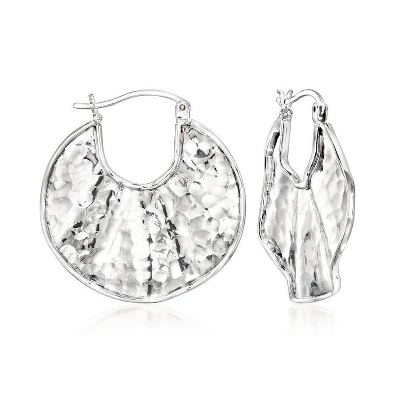 Sterling Silver Hammered Hoop Earrings. 1 1/4&quot; image number 0