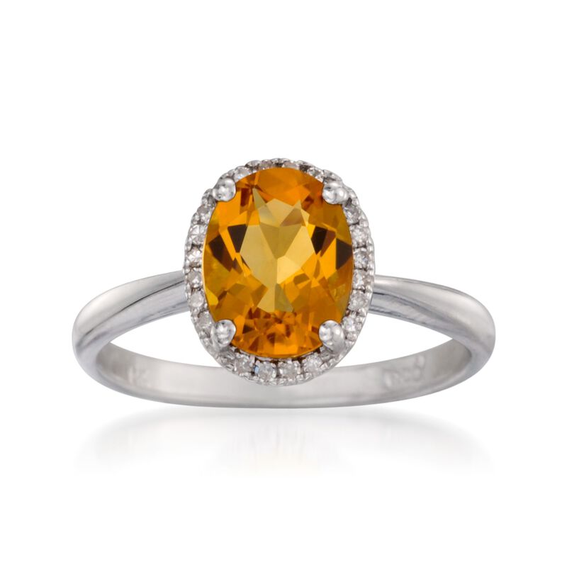 1.65 Carat Citrine Ring with Diamonds in 14kt White Gold image number 0