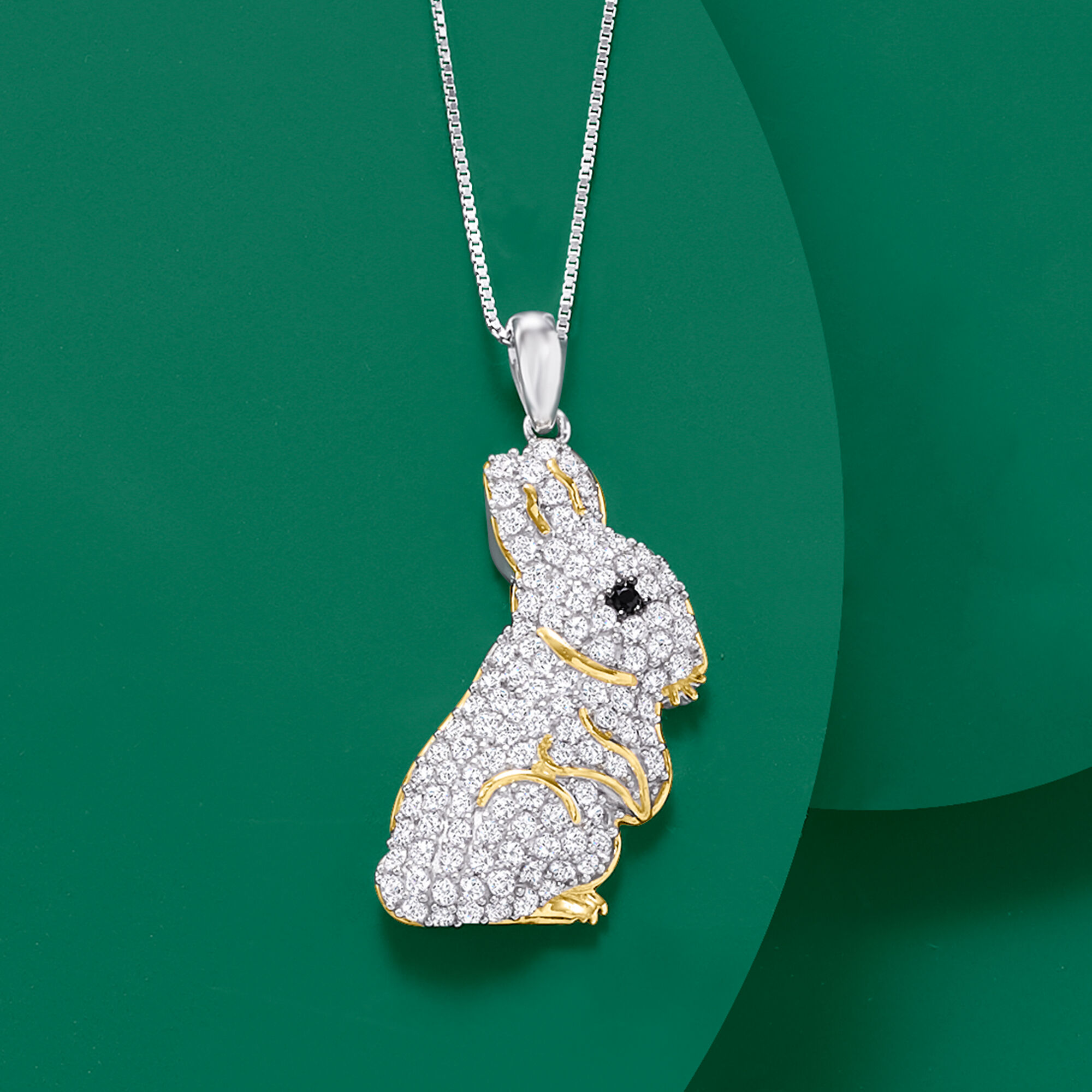 1.60 ct. t.w. White Topaz Bunny Pendant Necklace with Black