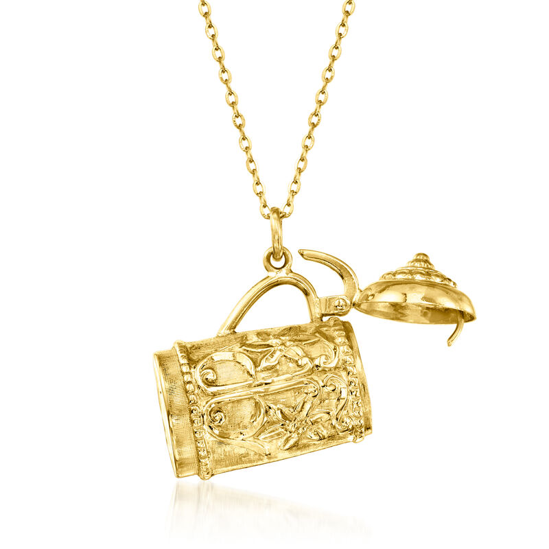 C. 1980 Vintage 18kt Yellow Gold Beer Stein Pendant Necklace. 18&quot; image number 2