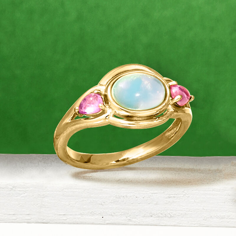 Ethiopian Opal and .40 ct. t.w. Pink Tourmaline Ring in 18kt Gold Over Sterling image number 3
