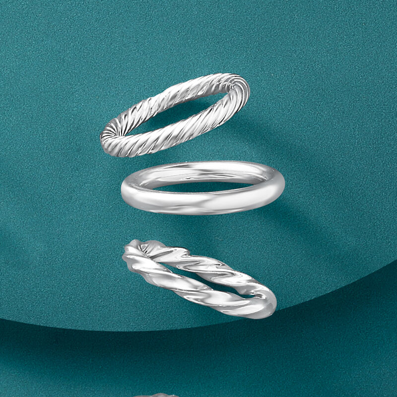 Sterling Silver Jewelry Set: Three Polished Rings image number 4