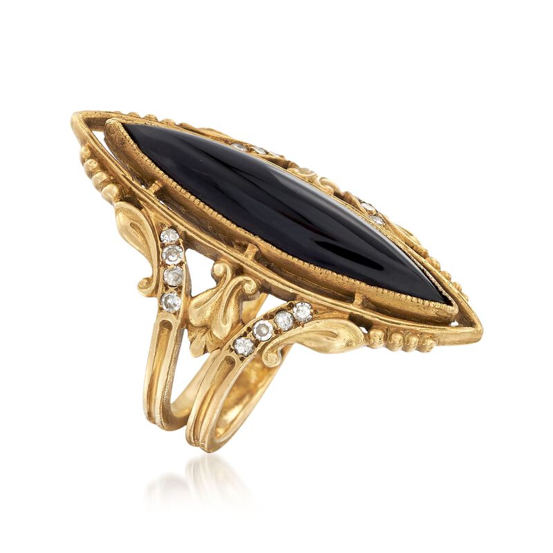 C. 1980 Vintage Black Onyx Marquise and .20 ct. t.w. Diamond Marquise Ring in 18kt Gold image number 2