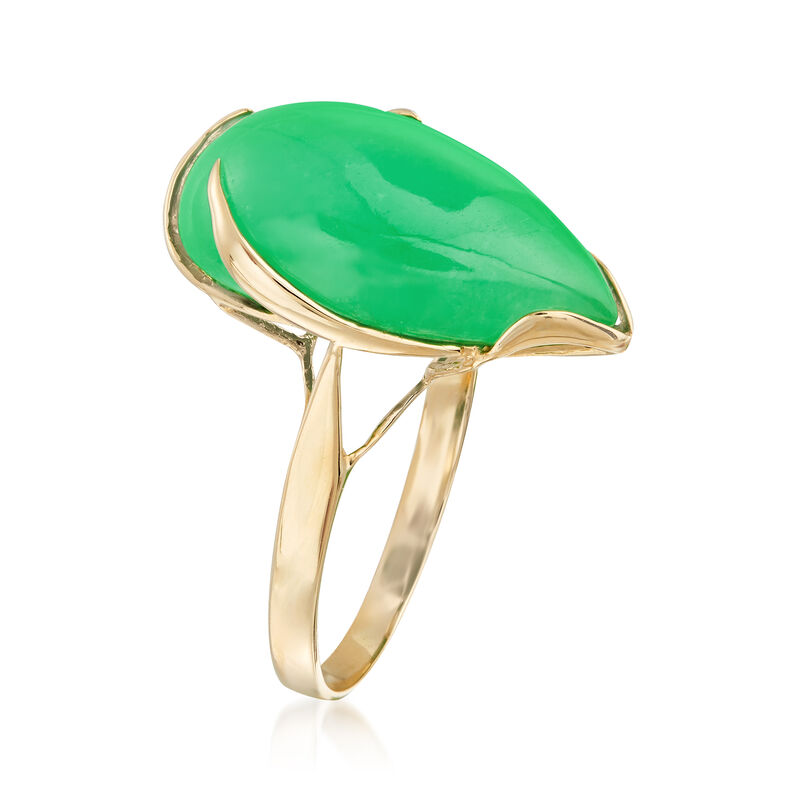 Pear-Shaped Green Jadeite Jade Cabochon Ring in 14kt Yellow Gold image number 2