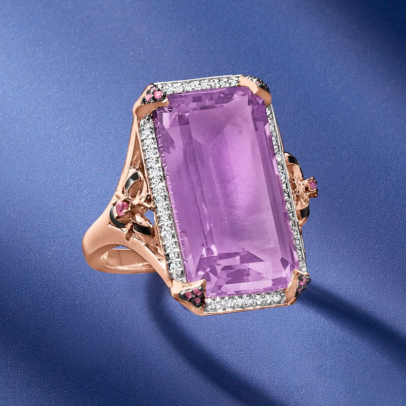 15.00 Carat Amethyst and .30 ct. t.w. Multi-Gemstone Bumblebee Ring in 18kt Rose Gold Over Sterling image number 3