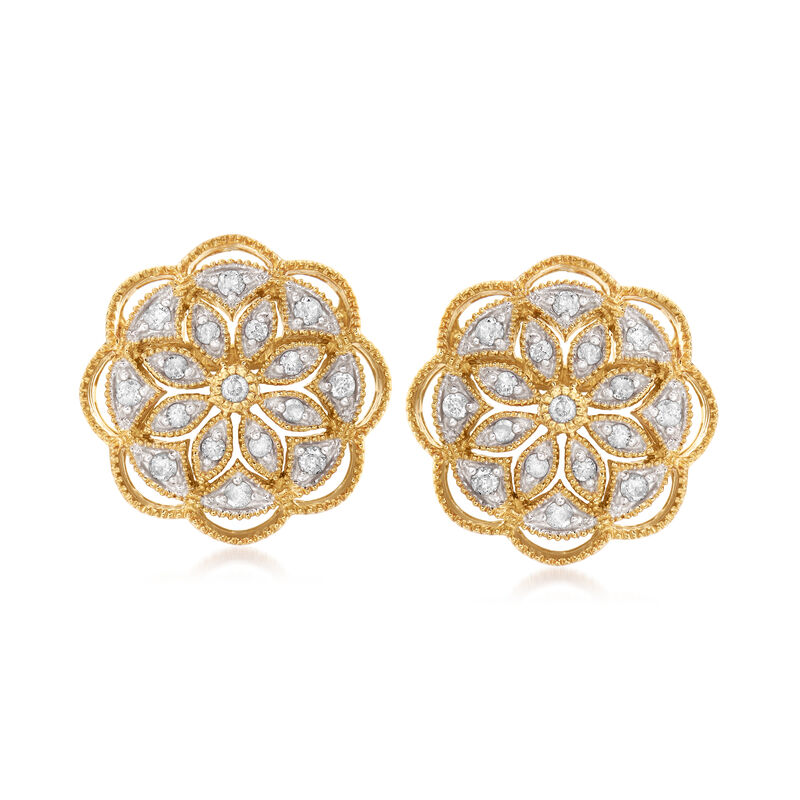 .50 ct. t.w. Diamond Openwork Flower Earrings in 18kt Gold Over Sterling image number 0