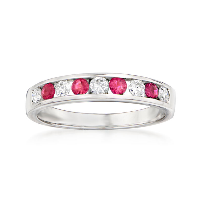 .28 ct. t.w. Diamond and .20 ct. t.w. Ruby Ring in 18kt White Gold image number 0
