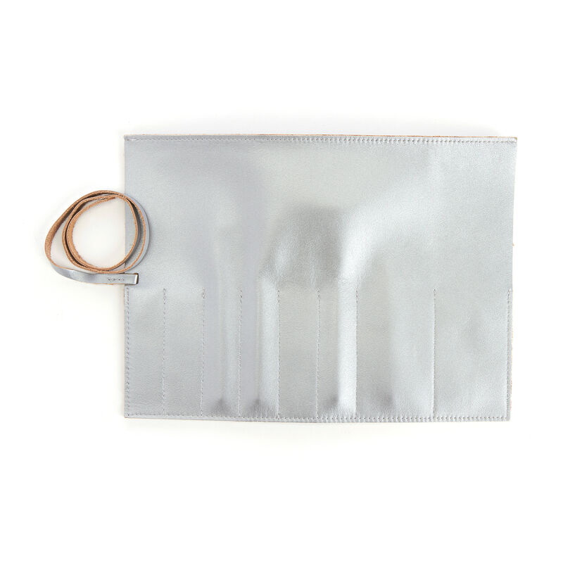 Royce Silver Leather Makeup Brush Roll image number 1