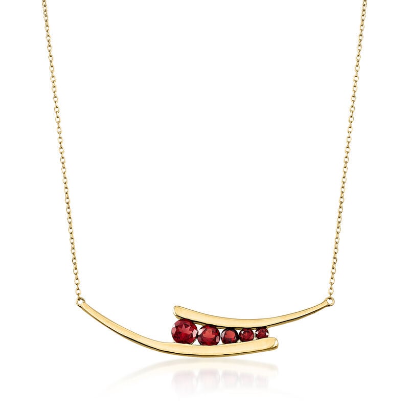 2.30 ct. t.w. Garnet Graduated Curved-Bar Necklace in 18kt Gold Over Sterling. 18&quot; image number 1
