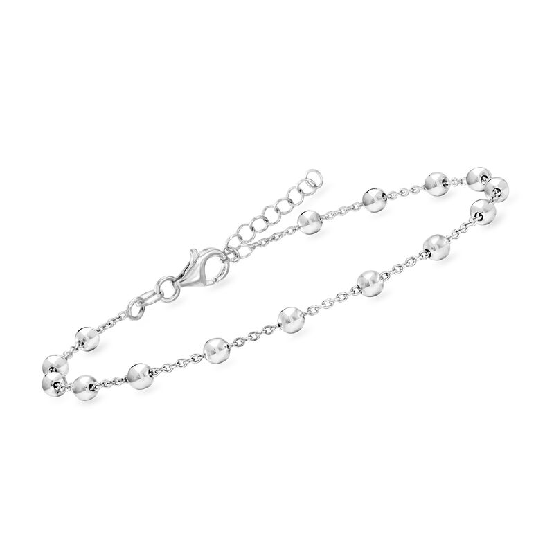 Italian Sterling Silver Bead Station Anklet. 9&quot; image number 2