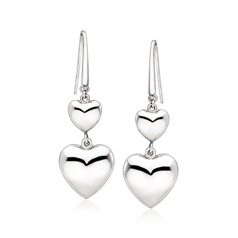 Sterling Silver Double Heart Drop Earrings  image number 0