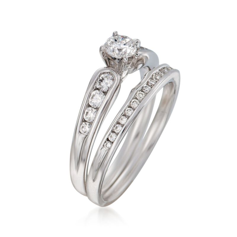 .72 ct. t.w. Diamond Bridal Set: Engagement and Wedding Rings in 14kt White Gold image number 2