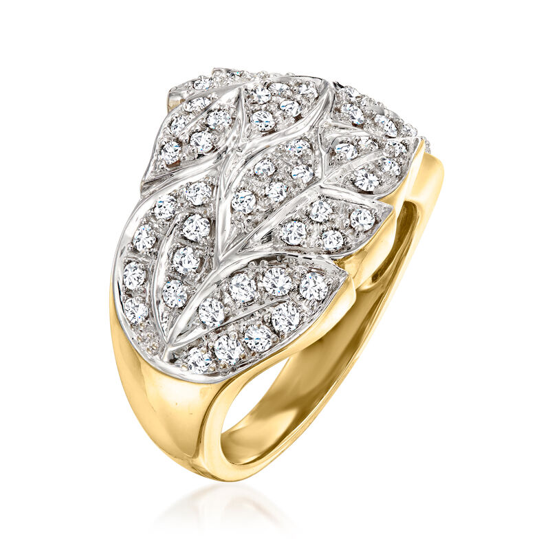 C. 1980 Vintage 1.00 ct. t.w. Diamond Leaf Ring in 14kt Two-Tone Gold. Size 7 image number 2