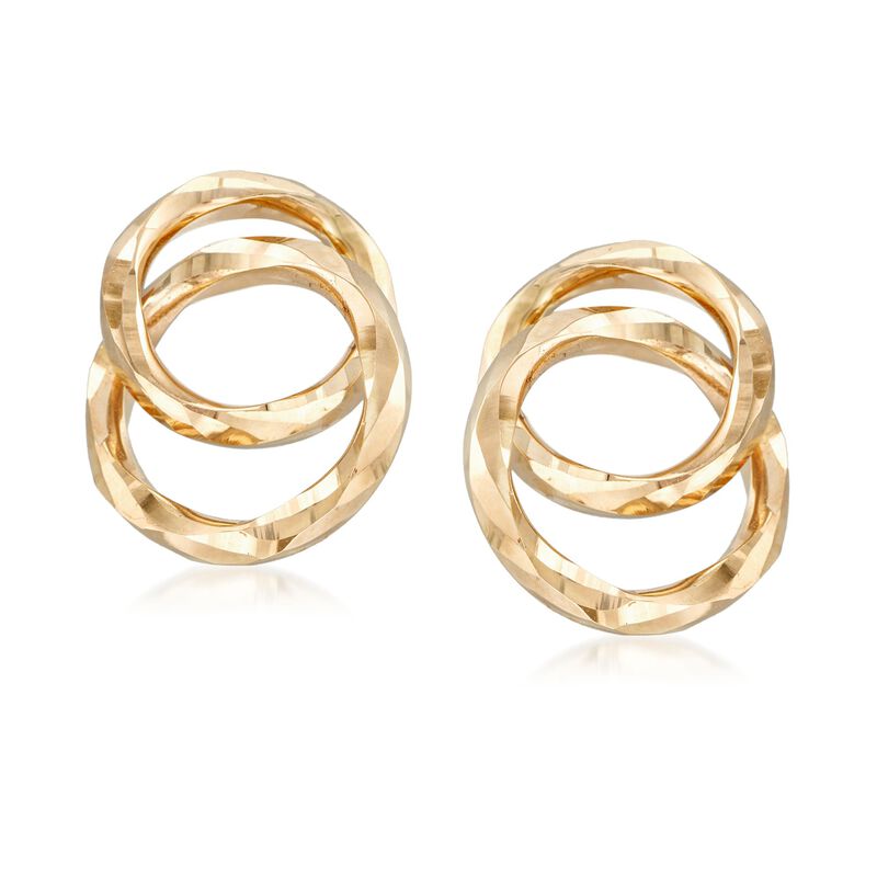 14kt Yellow Gold Double Open Circle Drop Earrings image number 0