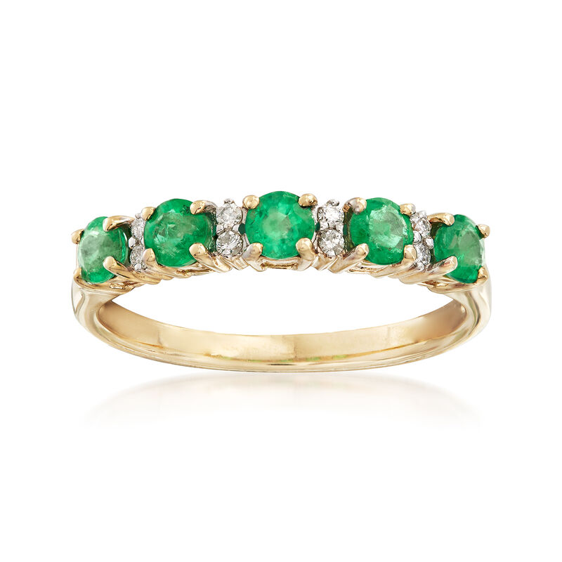 .55 ct. t.w. Emerald Ring with Diamond Accents in 14kt Yellow Gold image number 0