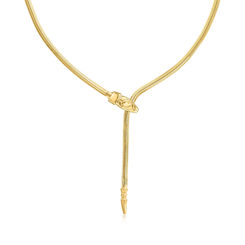 14kt Yellow Gold Snake Head Lariat Necklace. 18&quot; image number 1