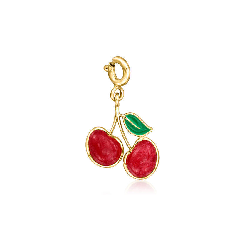 3.00 ct. t.w. Ruby Cherries Charm with Green Enamel in 18kt Gold Over Sterling  image number 0