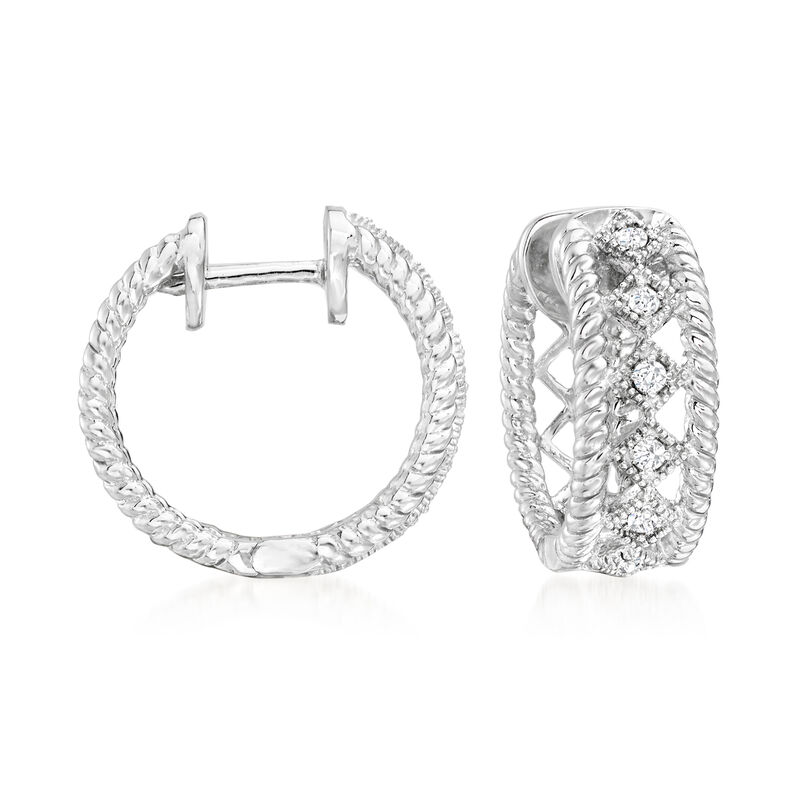 .15 ct. t.w. Diamond Open-Space Roped-Edge Hoop Earrings in Sterling Silver. 1/2&quot; image number 0