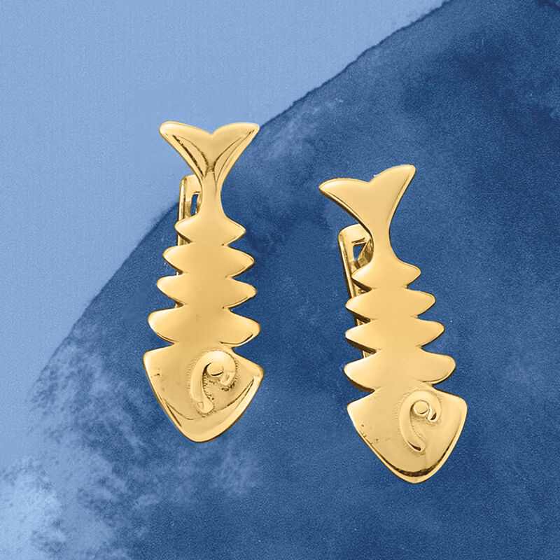 14kt Yellow Gold Fishbone Earrings image number 4