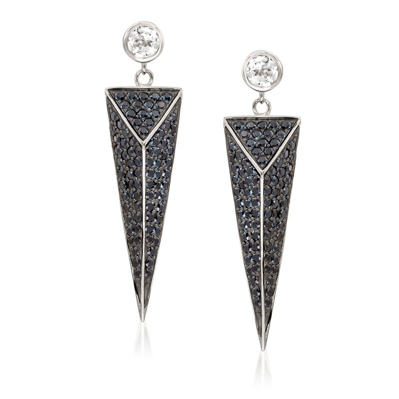 4.55 ct. t.w. Black Spinel and 1.20 ct. t.w. White Topaz Geometric Earrings in Sterling Silver  image number 0