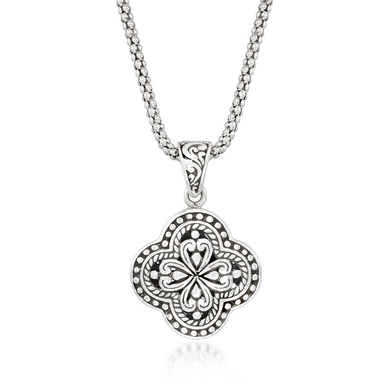 Sterling Silver Bali-Style Clover Pendant Necklace image number 0