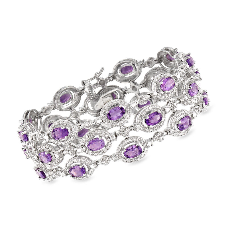 9.00 ct. t.w. Amethyst Three-Row Bracelet with Single Diamond in Sterling Silver image number 0