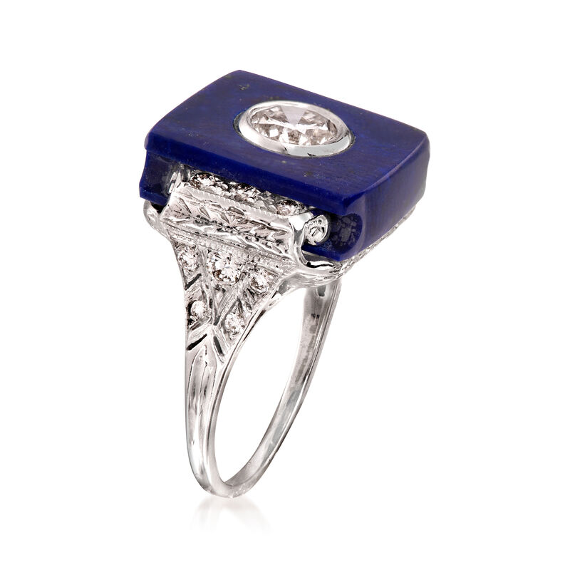 C. 2000 Vintage Lapis and 1.00 ct. t.w. Diamond Ring in 14kt White Gold. Size 6.25 image number 2