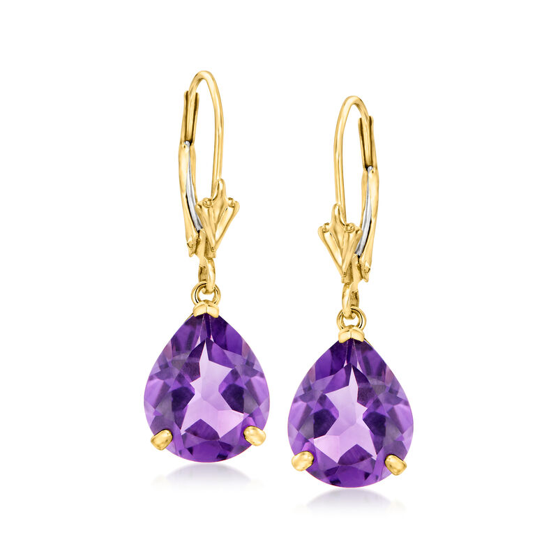 5.50 ct. t.w. Pear-Shaped Amethyst Earrings in 14kt Yellow Gold image number 0