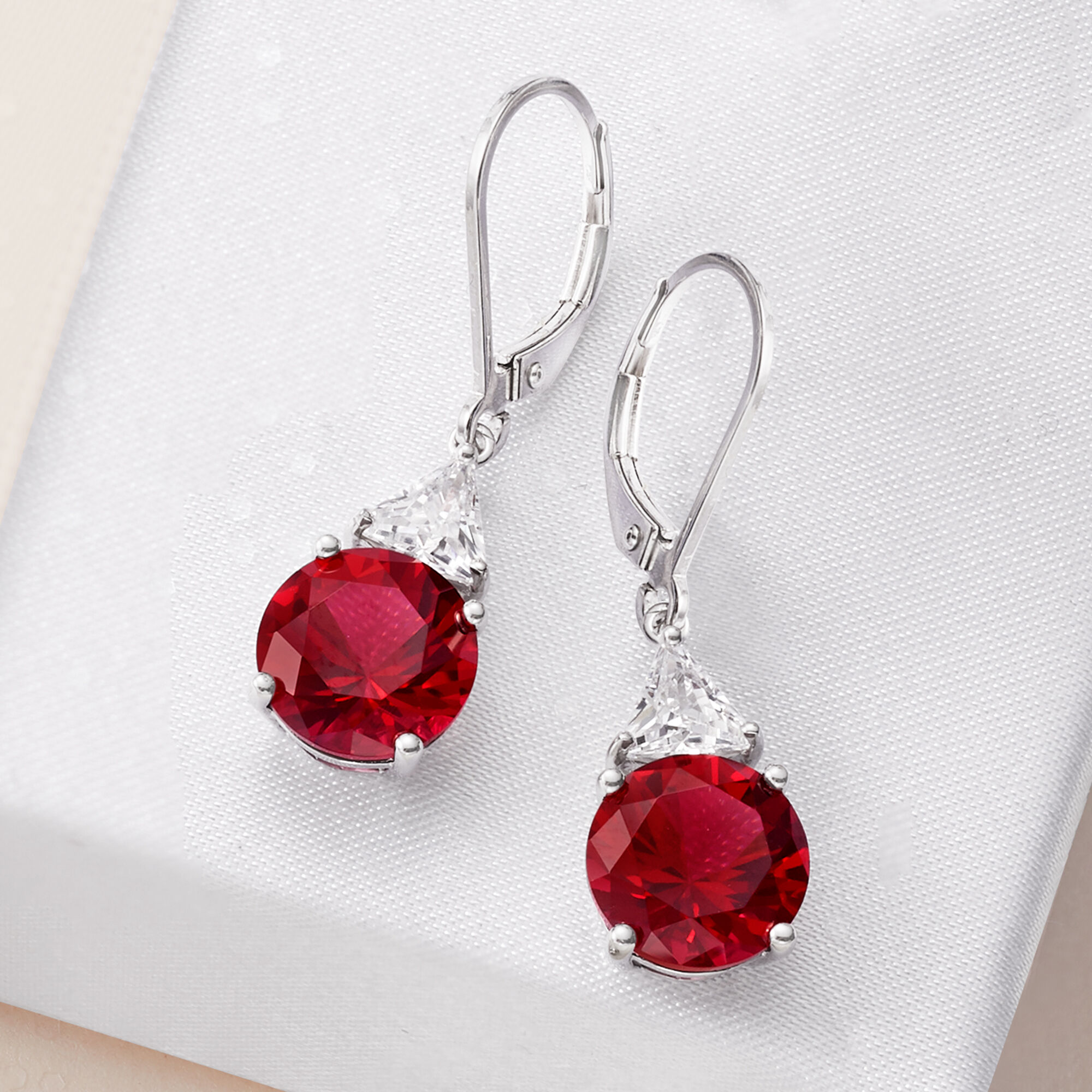5.30 ct. t.w. Simulated Ruby and 1.00 ct. t.w. CZ Drop Earrings in Sterling  Silver