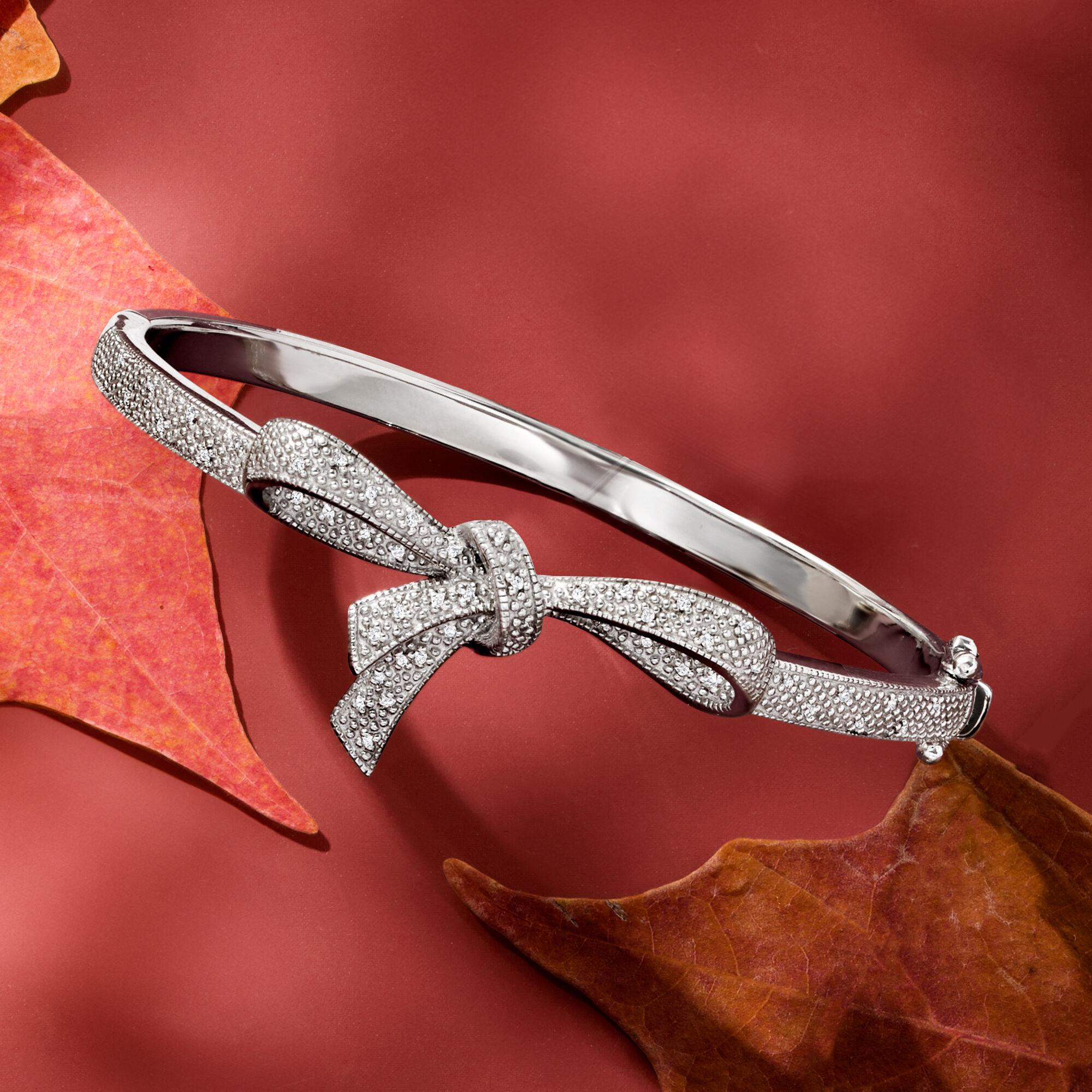 15 ct. t.w. Diamond Bow Bangle Bracelet in Sterling Silver