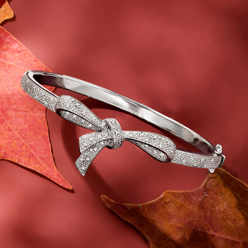 .15 ct. t.w. Diamond Bow Bangle Bracelet in Sterling Silver image number 6