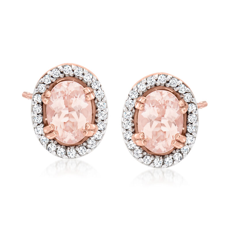 1.50 ct. t.w. Morganite and .20 ct. t.w. White Zircon Earrings in 18kt Rose Gold Over Sterling image number 0