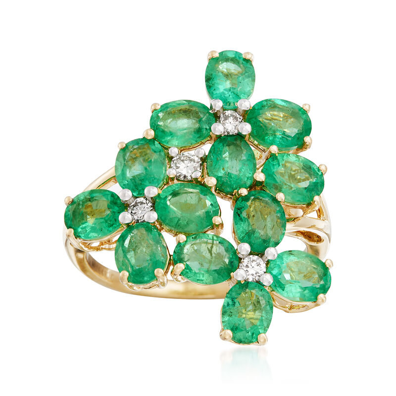 4.40 ct. t.w. Emerald and .16 ct. t.w. Diamond Flower Ring in 14kt Yellow Gold image number 0