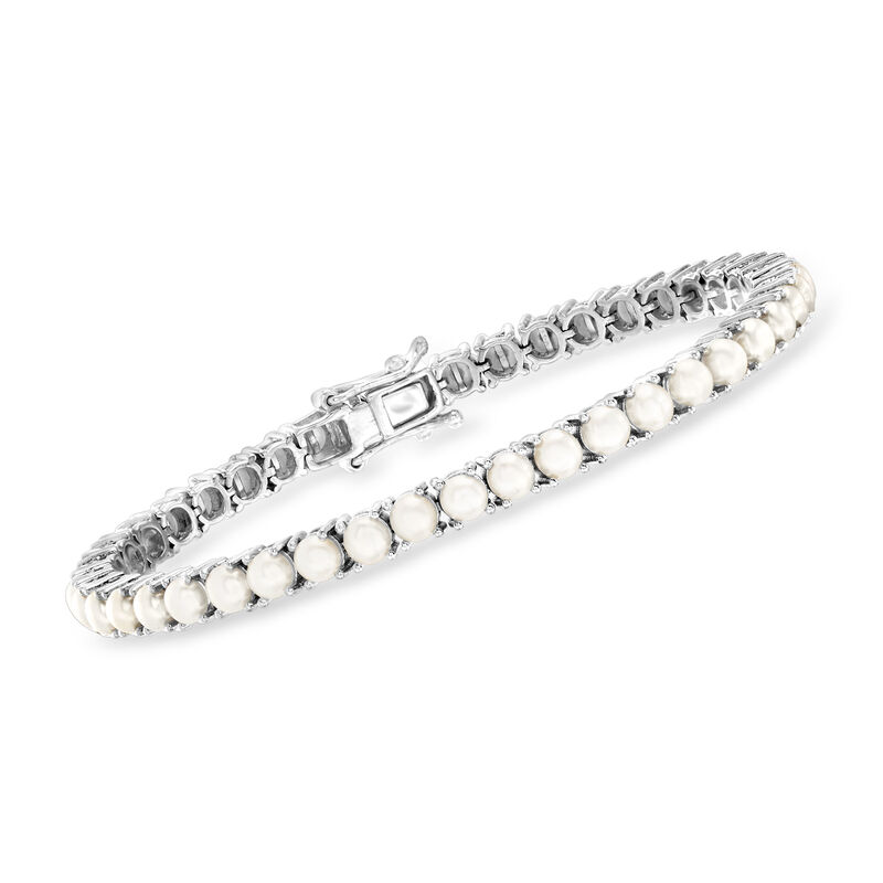 4mm Cultured Pearl Tennis Bracelet in Sterling Silver. 8&quot; image number 0