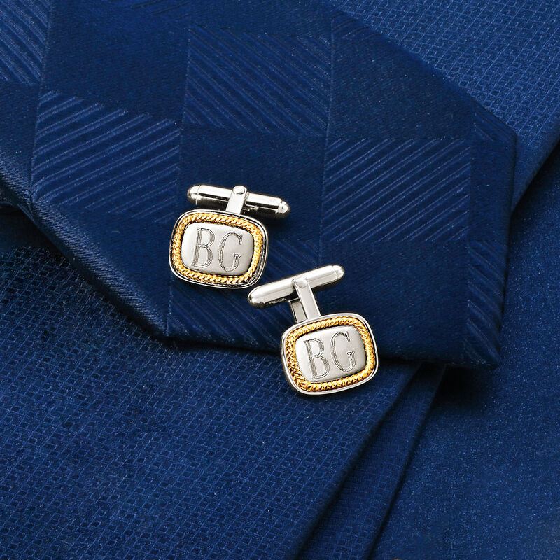 14kt Yellow Gold and Sterling Silver Personalized Cuff Links image number 3