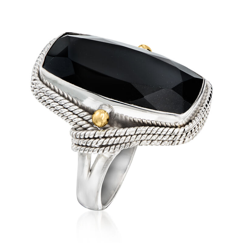 Onyx Roped-Edge Ring in Sterling Silver with 18kt Gold Over Sterling image number 2