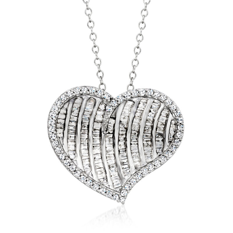 1.00 ct. t.w. Diamond Heart Pendant Necklace in Sterling Silver. 18&quot; image number 1