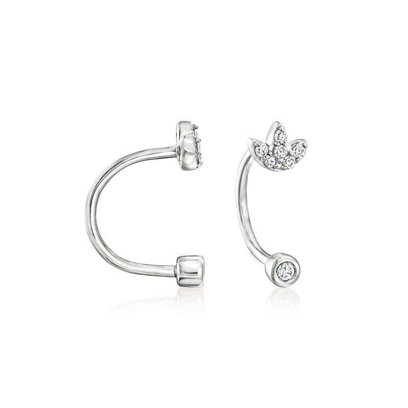 Diamond Flower U-Hoop Earrings in Sterling Silver image number 1