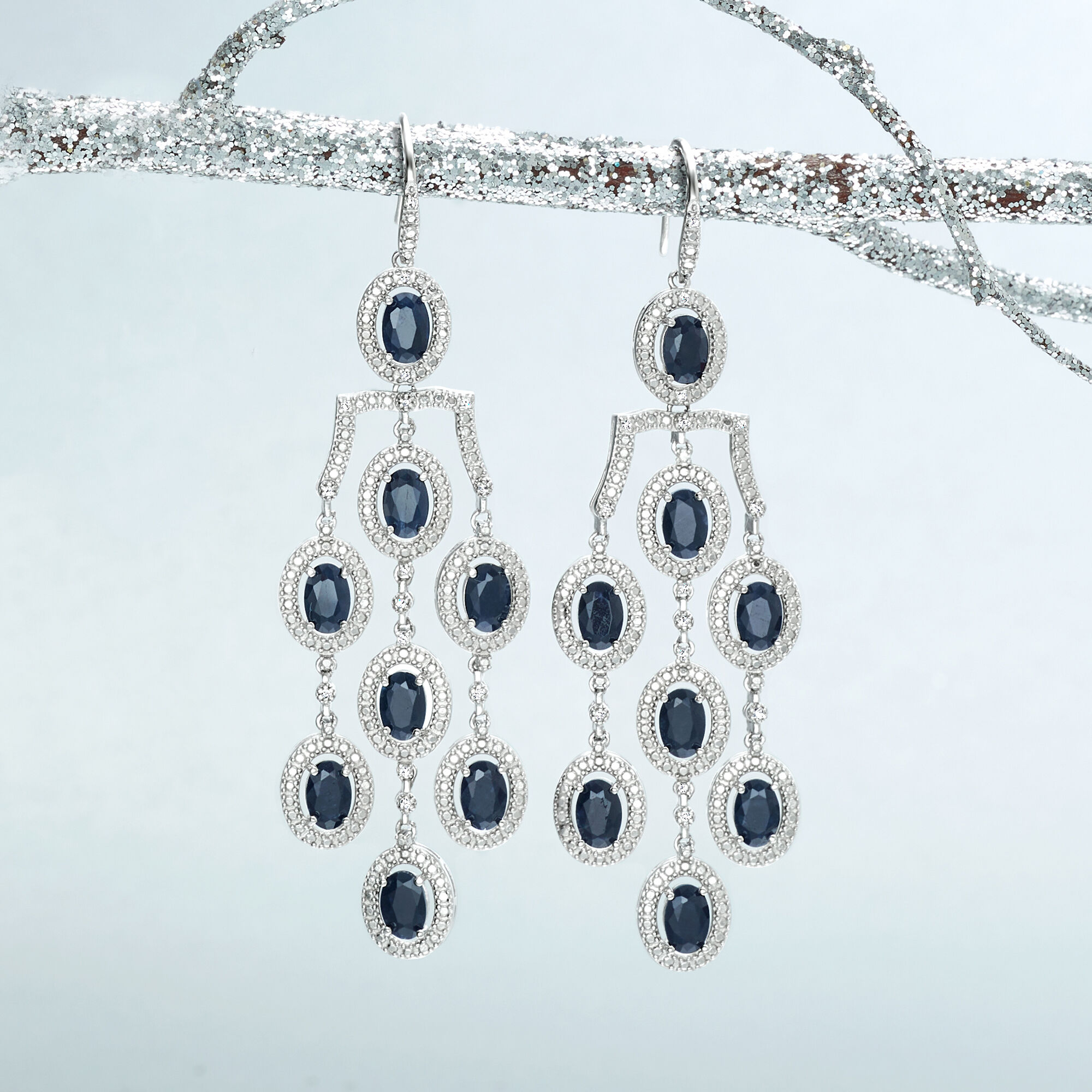 7.50 ct. t.w. Sapphire and .15 ct. t.w. Diamond Chandelier Earrings in  Sterling Silver