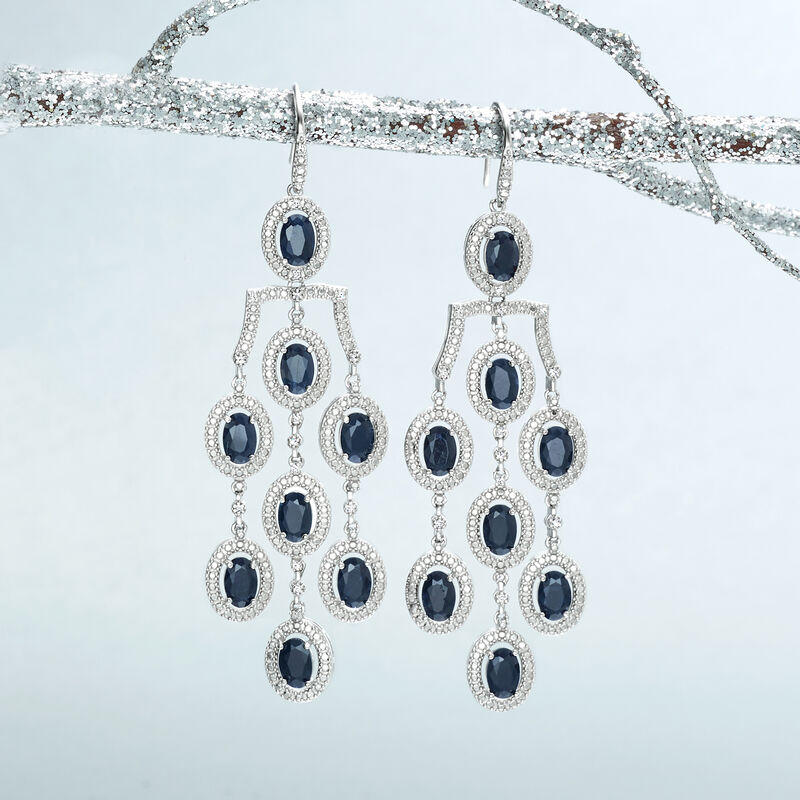 7.50 ct. t.w. Sapphire and .15 ct. t.w. Diamond Chandelier Earrings in Sterling Silver image number 3