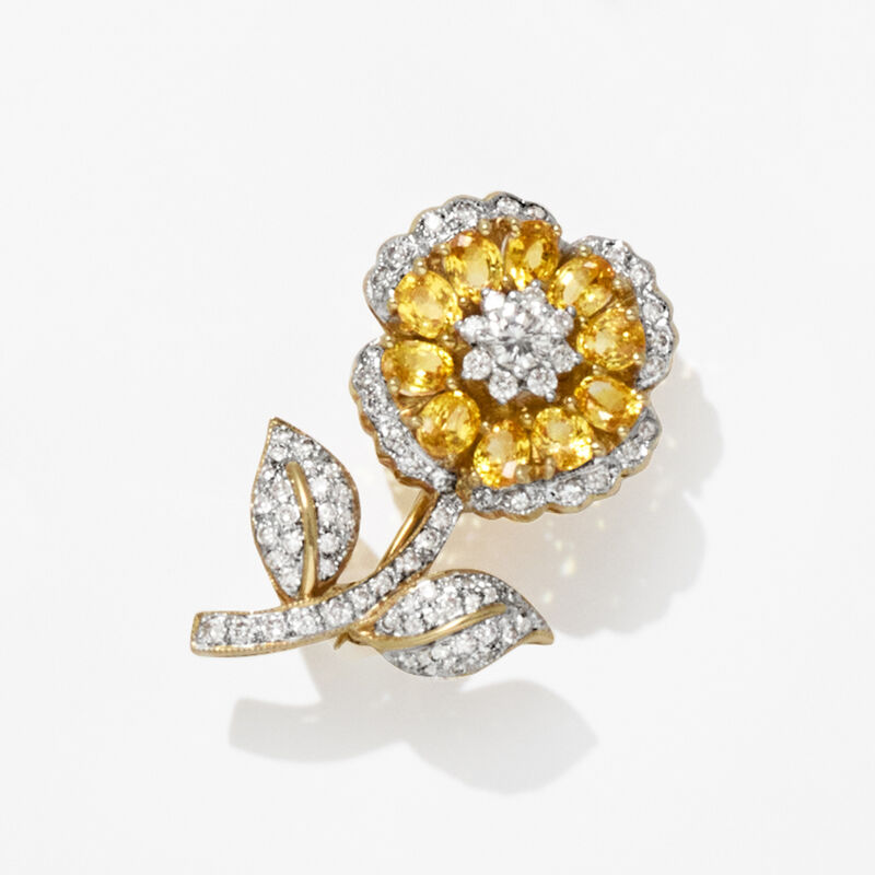 C. 1990 Vintage 2.00 ct. t.w. Yellow Sapphire and 1.15 ct. t.w. Diamond Flower Pin in 18kt Yellow Gold image number 2