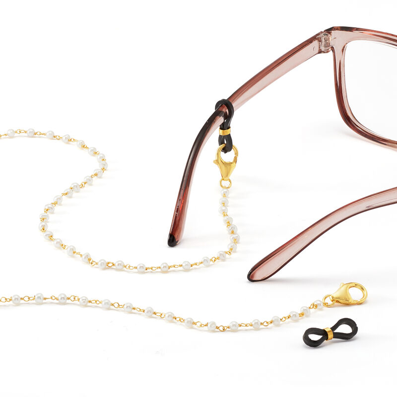 2-In-1 Small Cultured Pearl Necklace and Eyeglass Chain in 18kt Gold Over Sterling image number 2