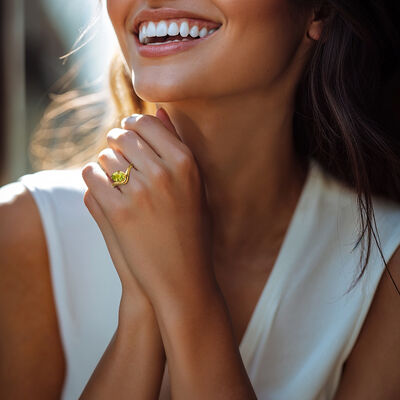 1.00 Carat Peridot Curved Ring in 18kt Gold Over Sterling