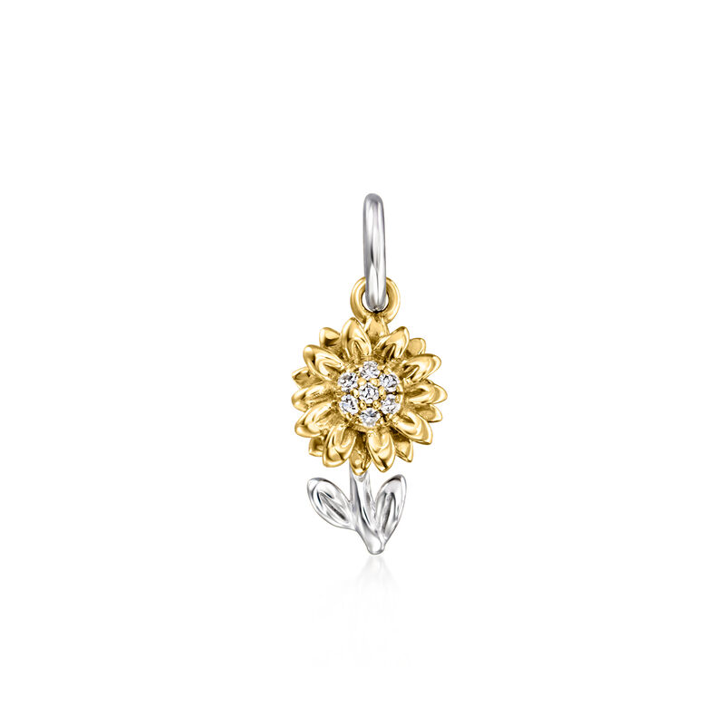 Sterling Silver and 14kt Yellow Gold Sunflower Charm with Diamonds  image number 1