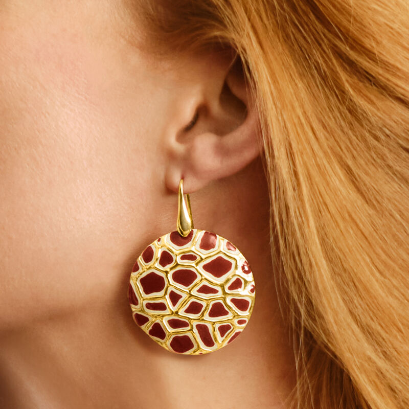 Italian Giraffe-Print Enamel Drop Earrings from Italy image number 2