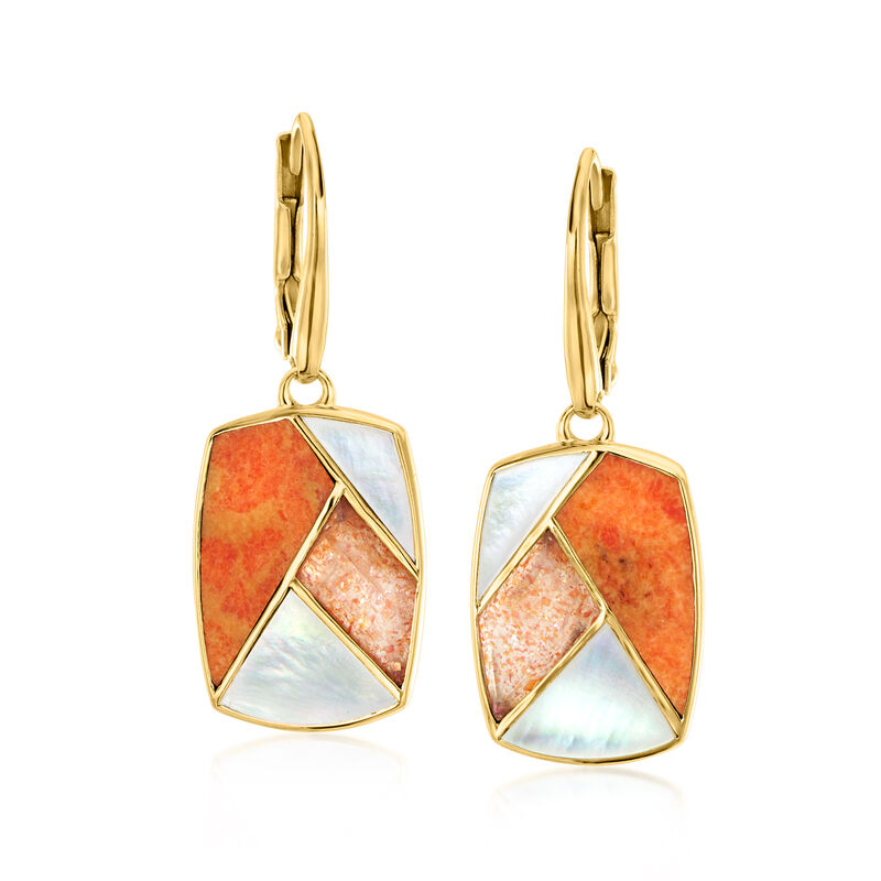 Tonal Orange Multi-Gemstone Inlay Drop Earrings in 18kt Gold Over Sterling  image number 0