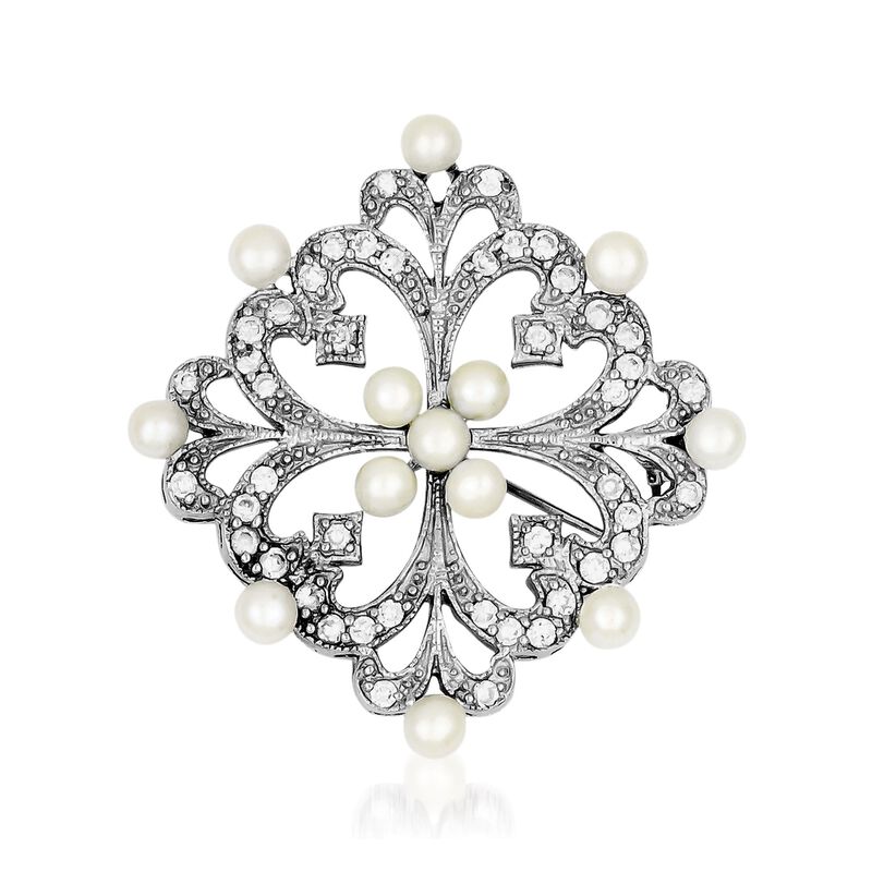 3mm Cultured Pearl and 1.25 ct. t.w. CZ Pin in Sterling Silver image number 0