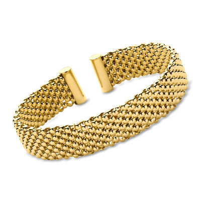 Italian 14kt Yellow Gold-Plated Patterned Cuff Bracelet