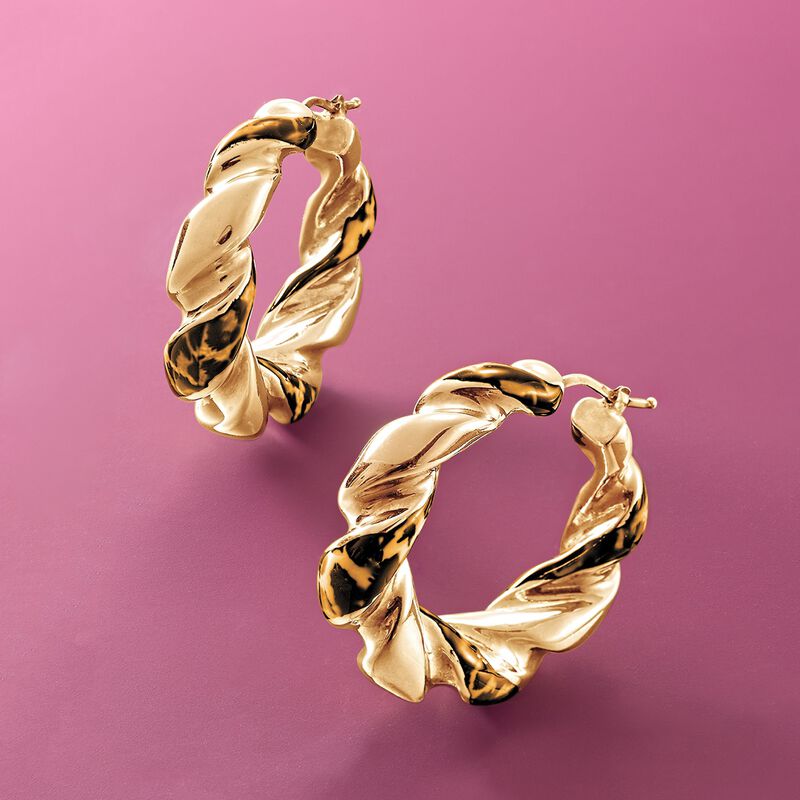 Italian Leopard-Print Enamel Hoop Earrings in 18kt Gold Over Sterling. 1 5/8&quot; image number 2